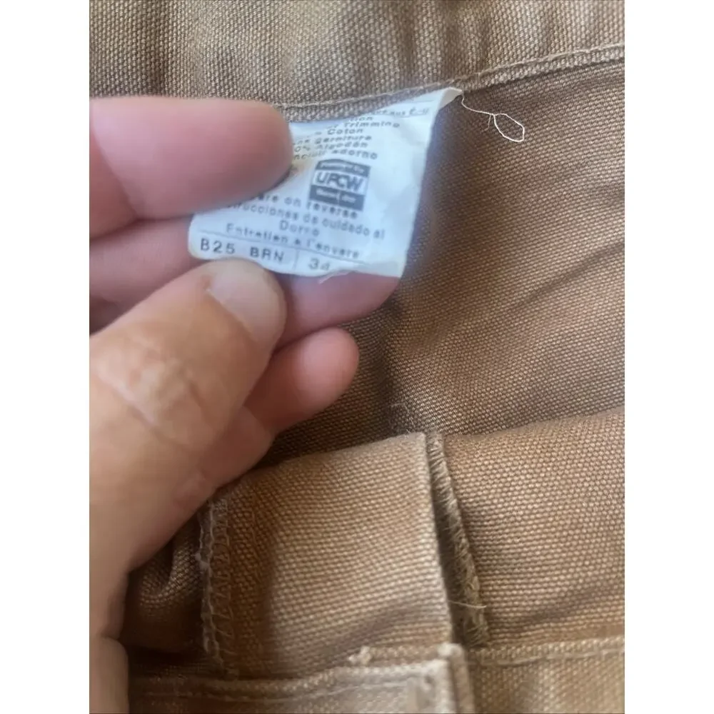 VTG Carhartt B25 Tan Canvas Carpenter Shorts Sz34 Faded Work Skater Grunge USA